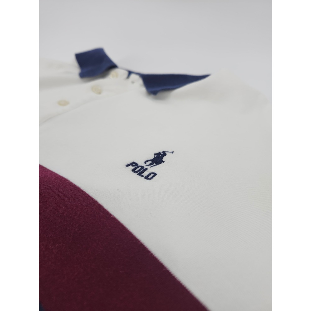 Polo Ralph Lauren Mens 2XLT Colorblock Striped Polo Shirt White Blue Burgundy